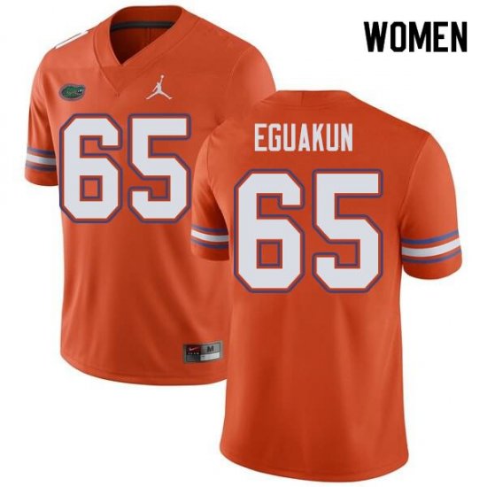 Women's Florida Gators #65 Kingsley Eguakun NCAA Jordan Brand Orange Authentic Stitched College Football Jersey GSK8162OP